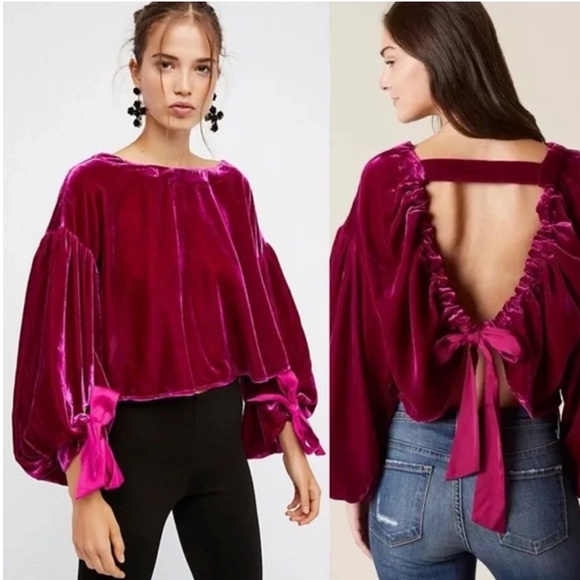 Free People Gimme Some Lovin' Velvet Top with Tie Sleeves - Picture 7 of 8